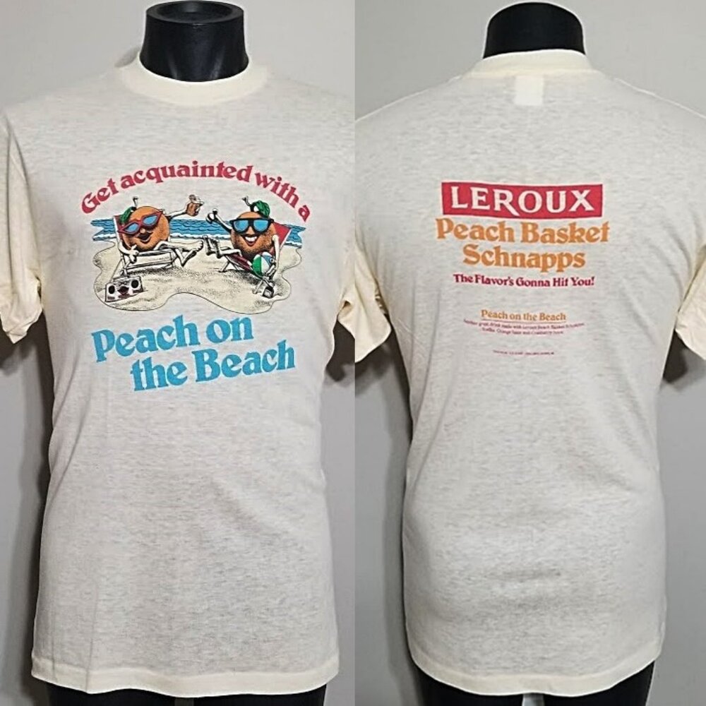 VTG 80s Leroux Peach Schnapps Graphic Tee Single Stitch Ched Anvil XL M T Shirt